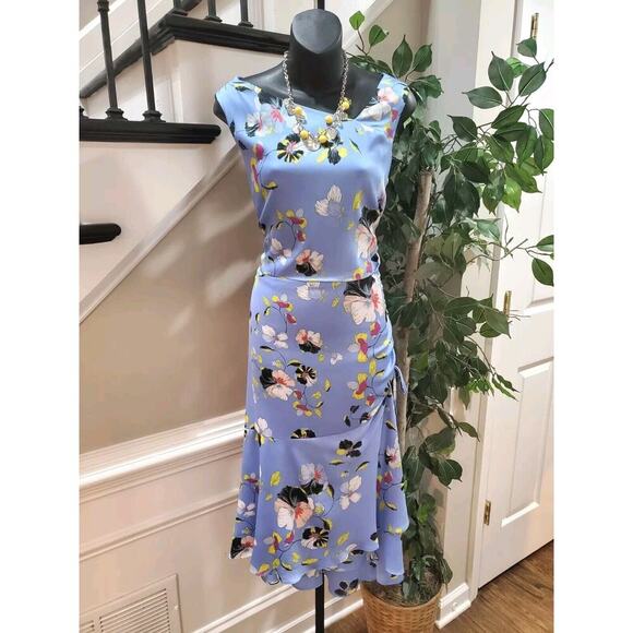 Rachel Roy Orchid River Blue Floral 100% Polyester Long Maxi Dress Size 10 - Picture 1 of 16